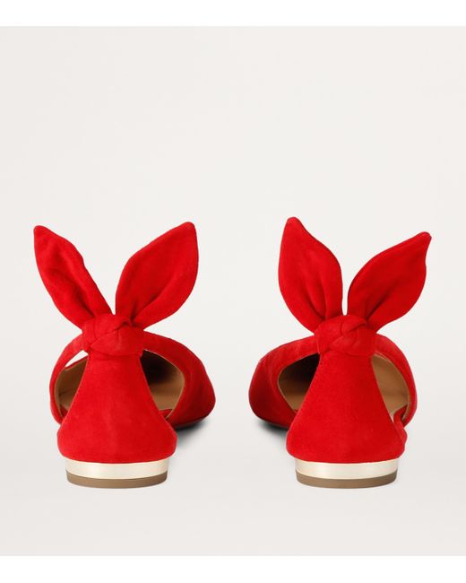 Aquazzura Red Suede Bow Tie Ballet Flats