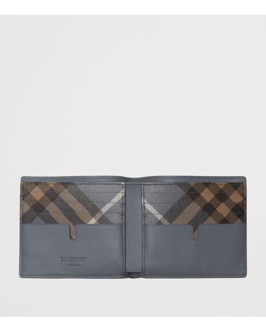 Burberry Gray Leather Check Pop Bi-Fold Wallet for men