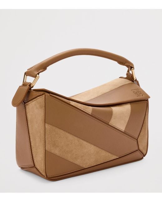 Loewe Brown Small Leather Stripe Puzzle Edge Top-Handle Bag