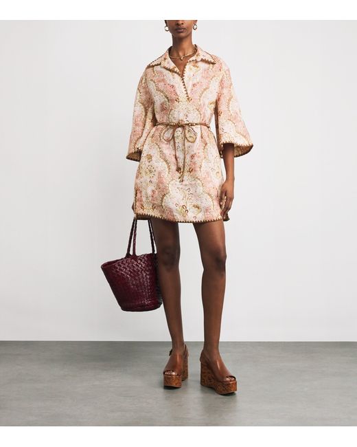 Zimmermann Pink Linen Printed Daylight Mini Dress