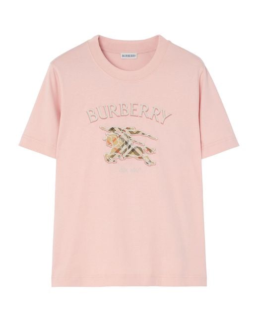 Burberry Pink Cotton Check Ekd T-Shirt