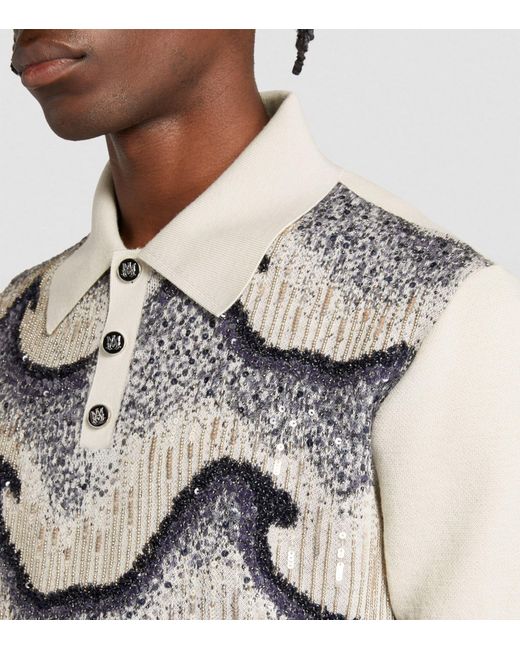 Amiri Gray Wool Sequin-embellished Polo Shirt for men