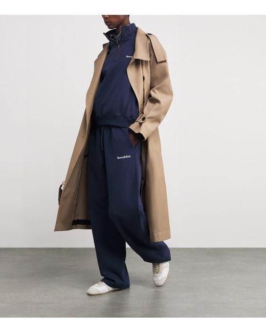 Sporty & Rich Blue Cotton Logo Quarter-Zip Sweatshirt