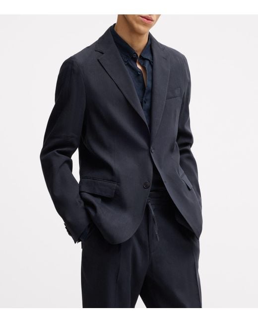 Boss Blue Linen-Blend Slim Blazer for men