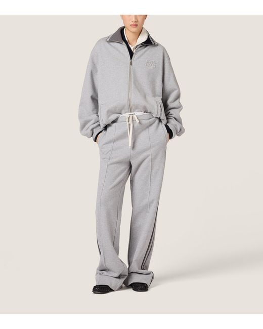 Miu Miu Gray Cotton Fleece Stripe Sweatpants