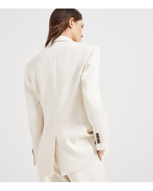 Brunello Cucinelli White Viscose-Blend Single-Breasted Blazer