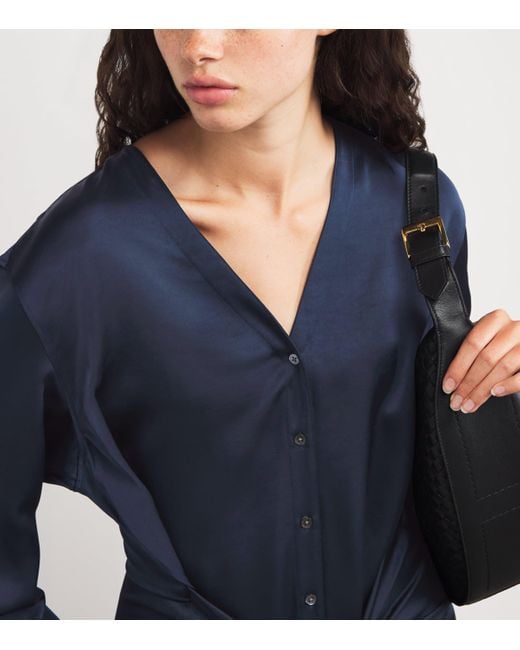 Polo Ralph Lauren Blue Satin Midi Shirt Dress