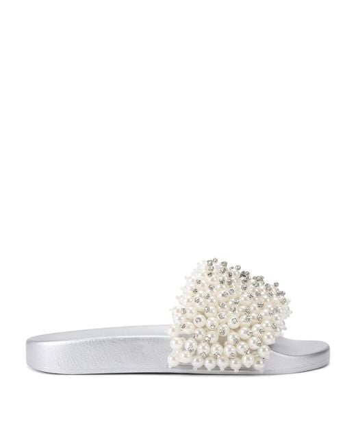 Kurt Geiger White Embellished Meena Eagle Slides