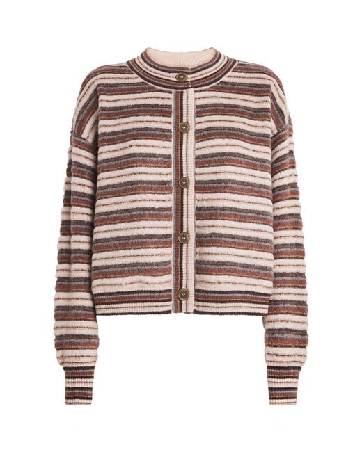 FRAME Brown Mohair-Blend The Femme Stripe Cardigan