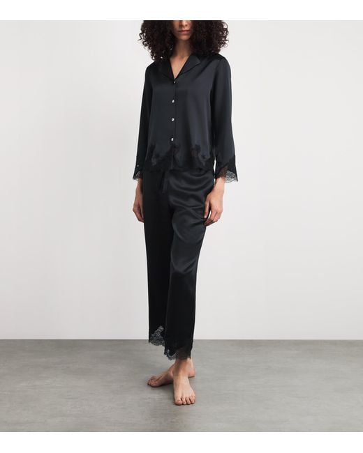 Manitu Black Silk Lace-Trim Luella Pyjama Set