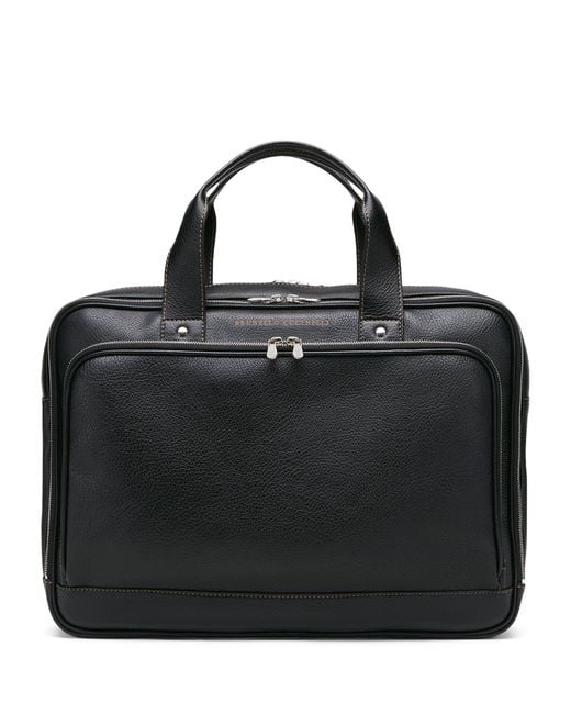 Brunello Cucinelli Black Grained Calfskin Messenger Bag for men