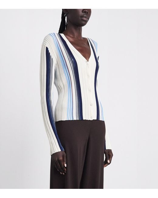 Theory Blue Ribbed Stripe Cardigan