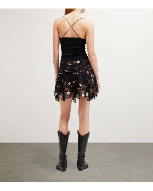 AllSaints Black Erica Kora Print Asymmetric Skirt