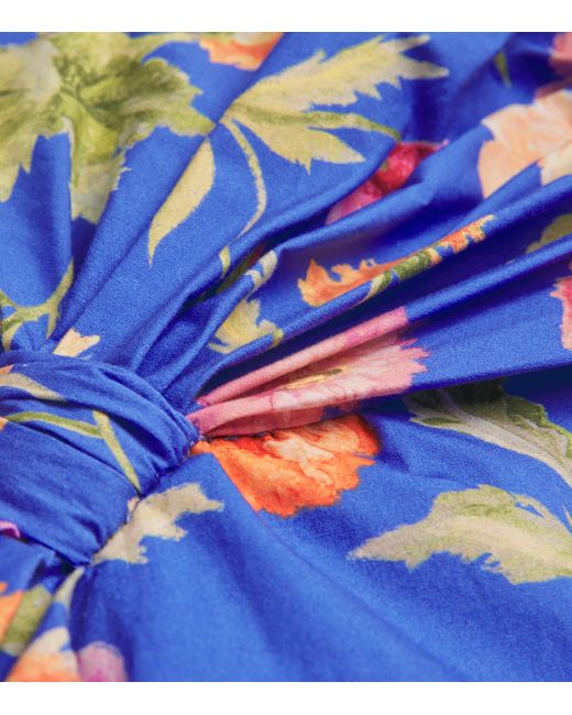 Carolina Herrera Blue Poppy Print Sleeveless Midi Dress