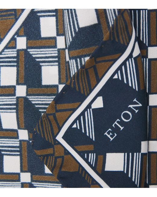 Eton of Sweden Blue Silk Geometric Pocket Square for men