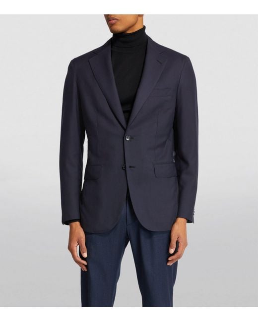 Brioni Blue Wool-Silk Plume Blazer for men