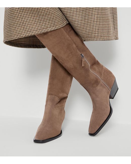 Brunello Cucinelli Brown Suede Monili-Heel Knee-High Boots 50