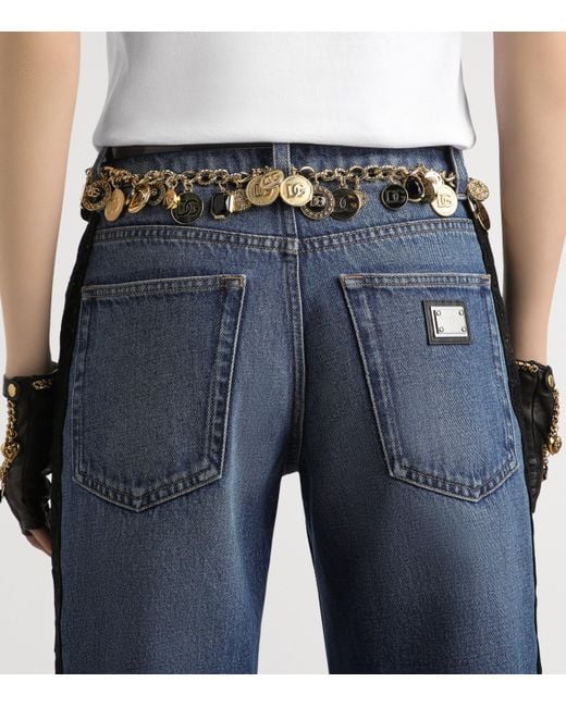 Dolce & Gabbana Blue Macramé-Trim Straight Jeans