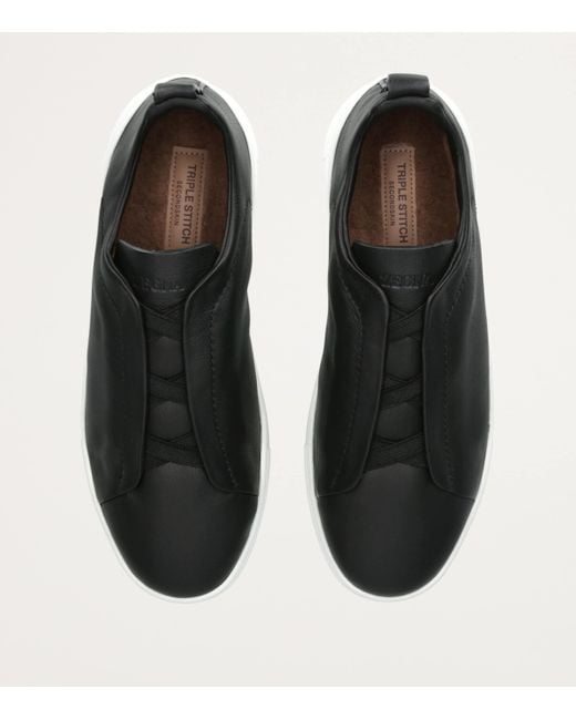 Zegna Black Shearling Triple Stitch Secondskin Sneakers for men