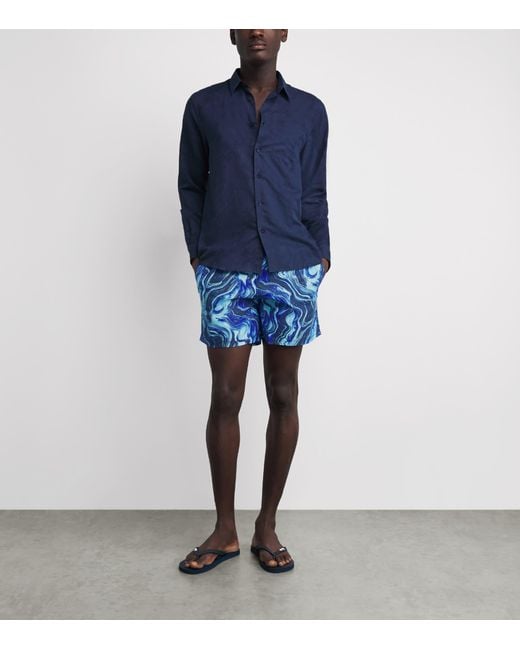 Vilebrequin Blue Marble Print Moorea Swim Shorts for men
