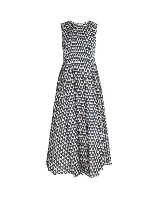 Max Mara White Cotton Voile Printed Midi Dress