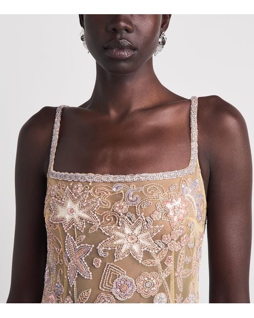 Clio Peppiatt Natural Beaded Solea Maxi Dress