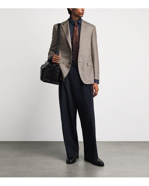 Canali Brown Silk-Cashmere Check Blazer for men