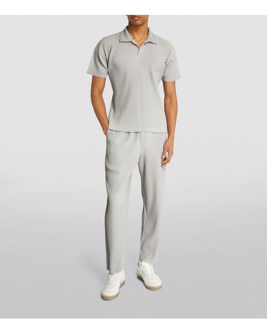 Homme Plissé Issey Miyake Gray Pleated Polo Shirt for men