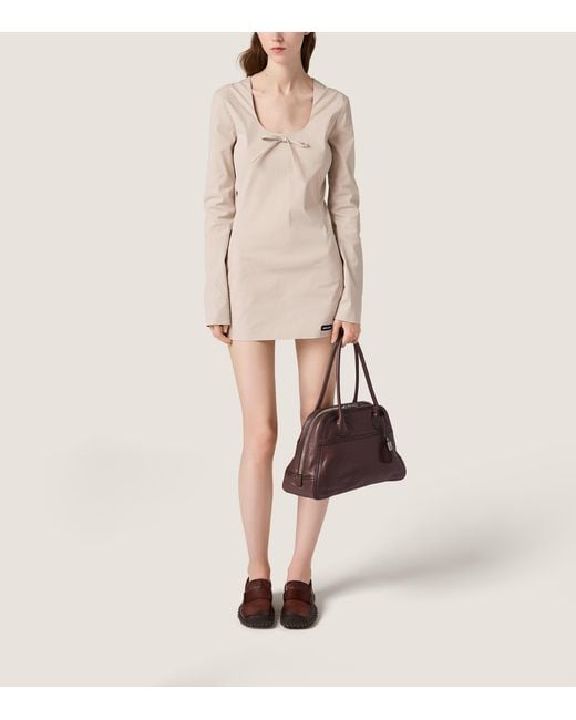 Miu Miu Natural Cotton Poplin Bow Mini Dress
