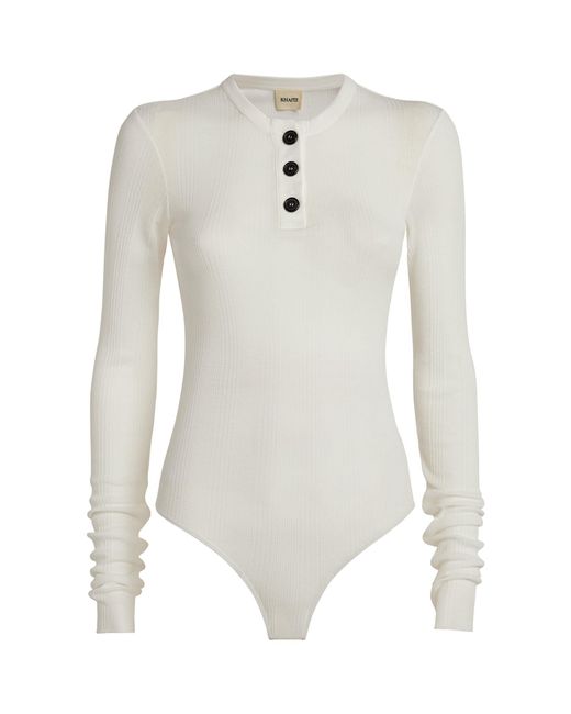 Khaite White Cotton-blend Janelle Henley Bodysuit