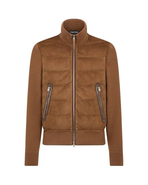 Tom Ford Brown Merino Wool-Suede Cardigan for men