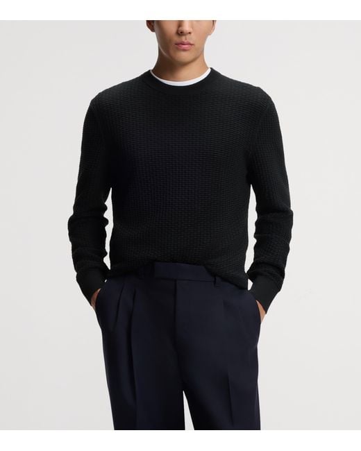 Boss Black Cotton Textured Sweater for men