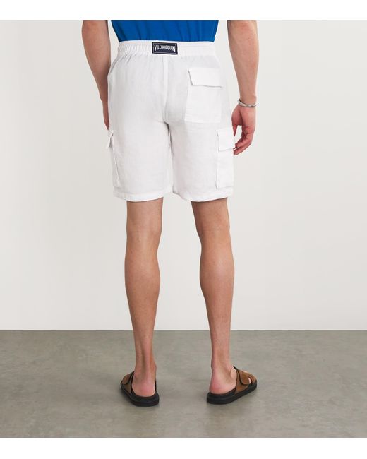 Vilebrequin White Linen Cargo-Pockets Baie Shorts for men