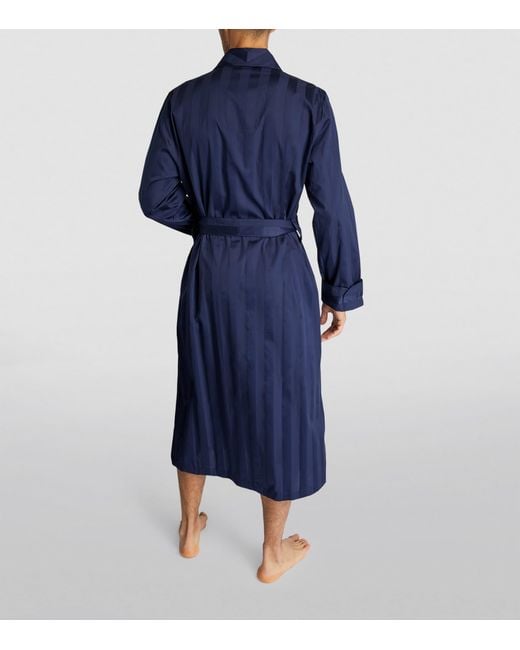 Derek Rose Blue Satin Striped Robe for men