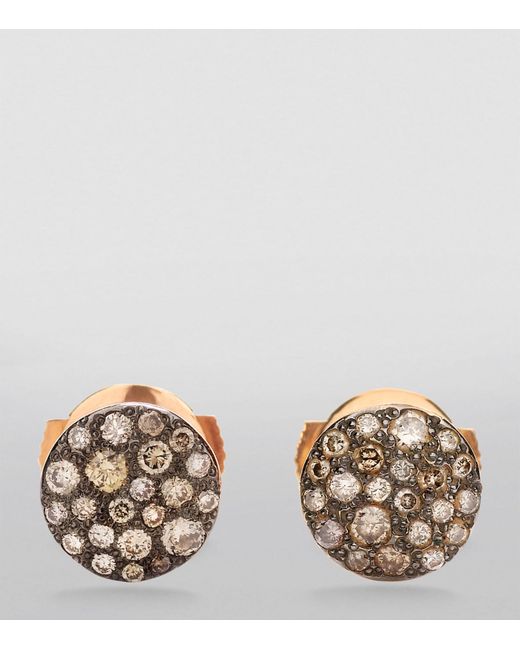 Pomellato Metallic Rose Gold And Brown Diamond Sabbia Stud Earrings