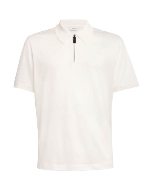 Brioni White Cotton Zip-Up Polo Shirt for men