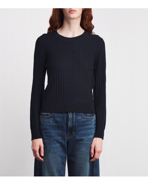 Veronica Beard Blue Wool Ribbed Cheval Sweater