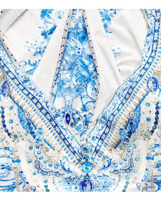 Camilla Blue Crytsal-Embellished Printed Swimsuit