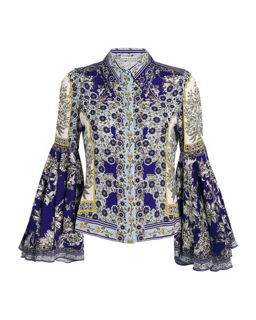 Alice + Olivia Blue Willa Bell Sleeve Top