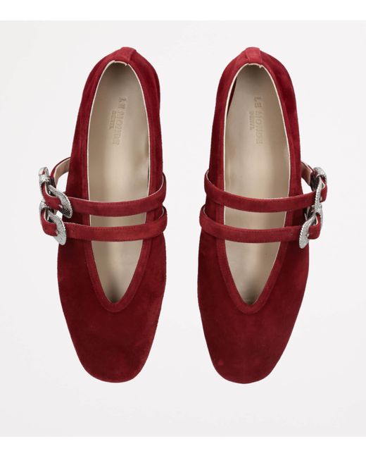 Le Monde Beryl Red Suede Buckle Claudia Ballet Flats