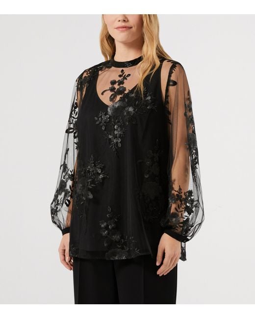 Marina Rinaldi Black Embellished Sheer Layered Blouse