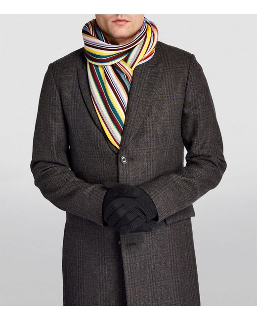Paul Smith White Wool Striped Scarf, Beanie And Gloves Set for men