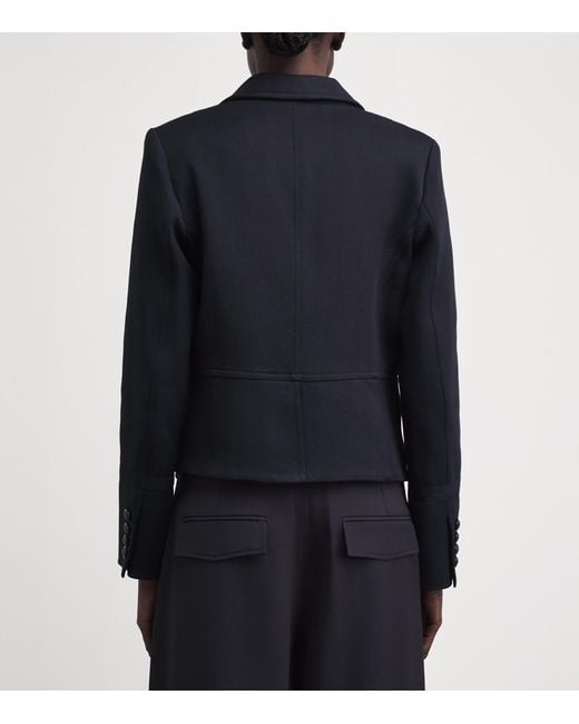 ME+EM Blue Cotton-Blend Herringbone Cropped Jacket