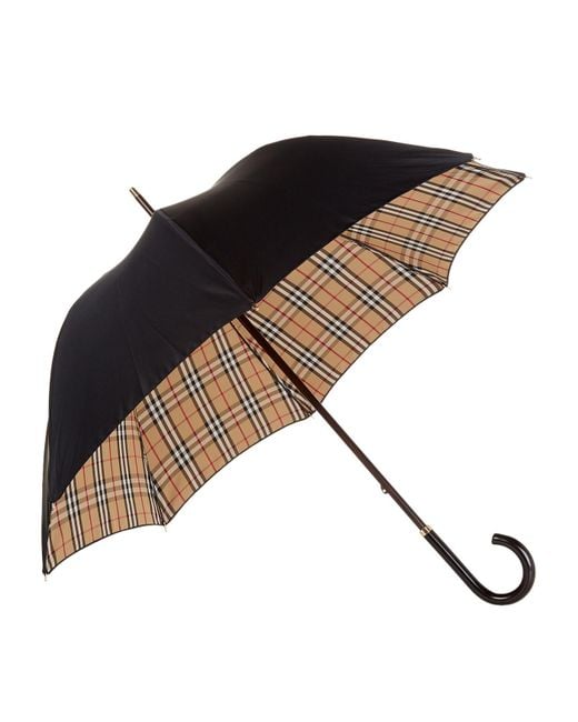 Burberry Black Heritage Check-lined Walking Umbrella