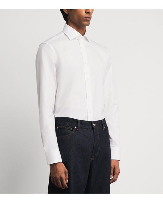 Canali White Cotton Herringbone Shirt for men