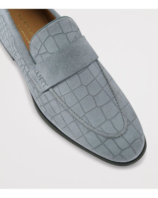 Kurt Geiger Gray Croc-Embossed Suede Aldgate Flex Loafers