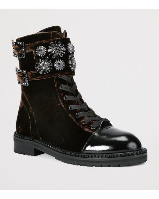 Kurt Geiger Black Velvet Stoop Ankle Boots