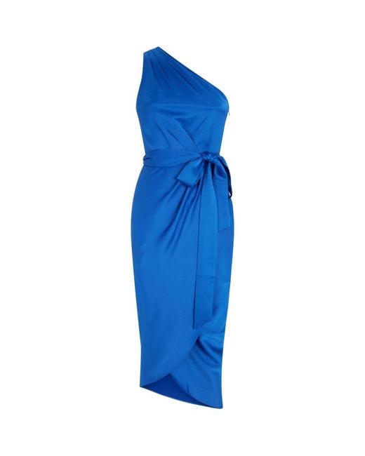 Ted Baker Blue Gabie One Shoulder Drape Midi Dress