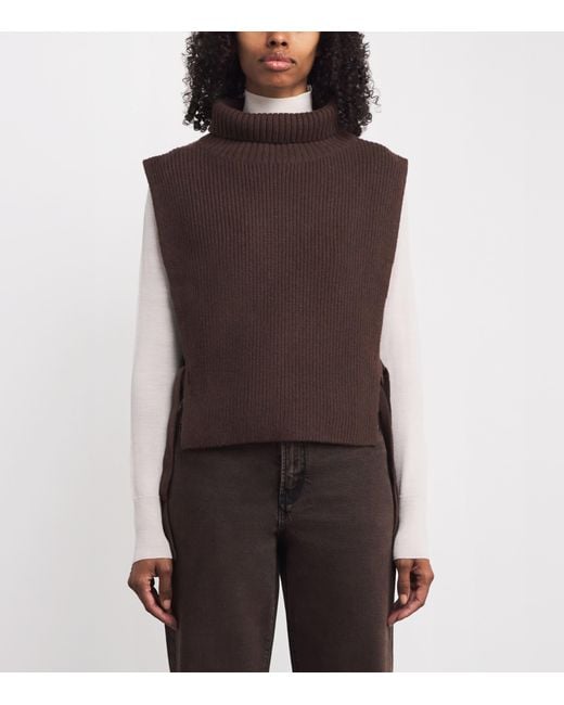 Maje Brown Wool-Cashmere Sweater Collar