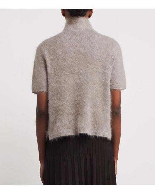 Soft Goat Gray Brushed Cashmere Short-Sleeve Sweater